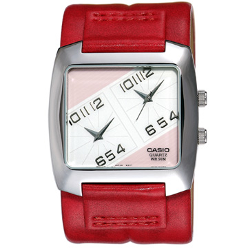 CASIO 雙時區休閒錶(紅)