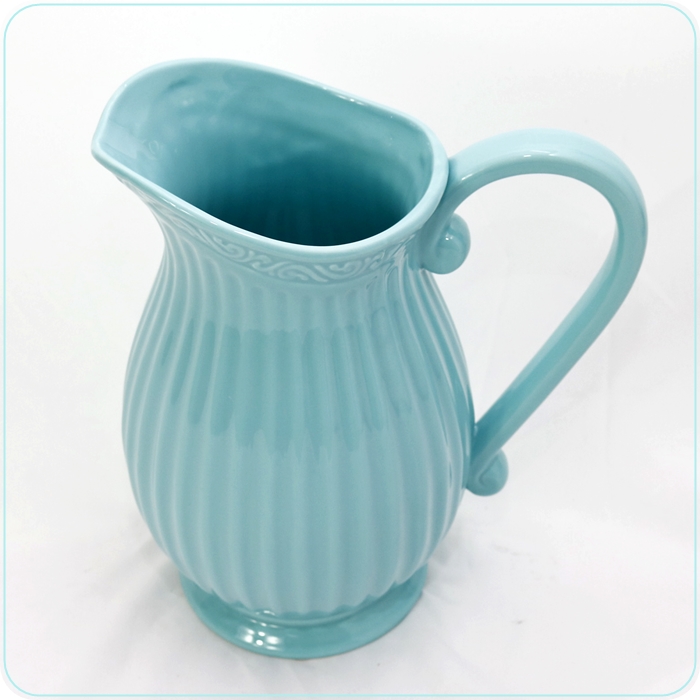 地中海風藍綠色陶瓷簡約線條牛奶壺插花花器 花瓶 擺飾 裝飾 27cm 雅典娜家飾 Fb3 Pchome 24h購物