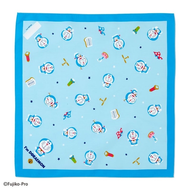 哆啦A夢 日製 純棉紗布便當包巾 餐巾 手帕 桌巾 43x43cm (淡藍)