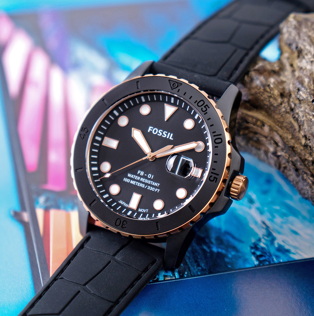 FOSSIL】公司貨FB-01 海洋騎士潛水矽膠腕錶 