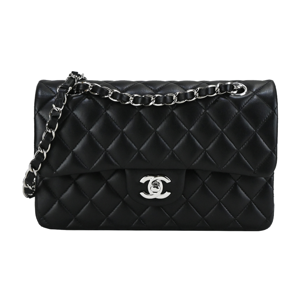 CHANEL 香奈兒限定款琺瑯雙C LOGO調節扣小羊皮翻蓋斜背鍊包.黑- PChome 24h購物