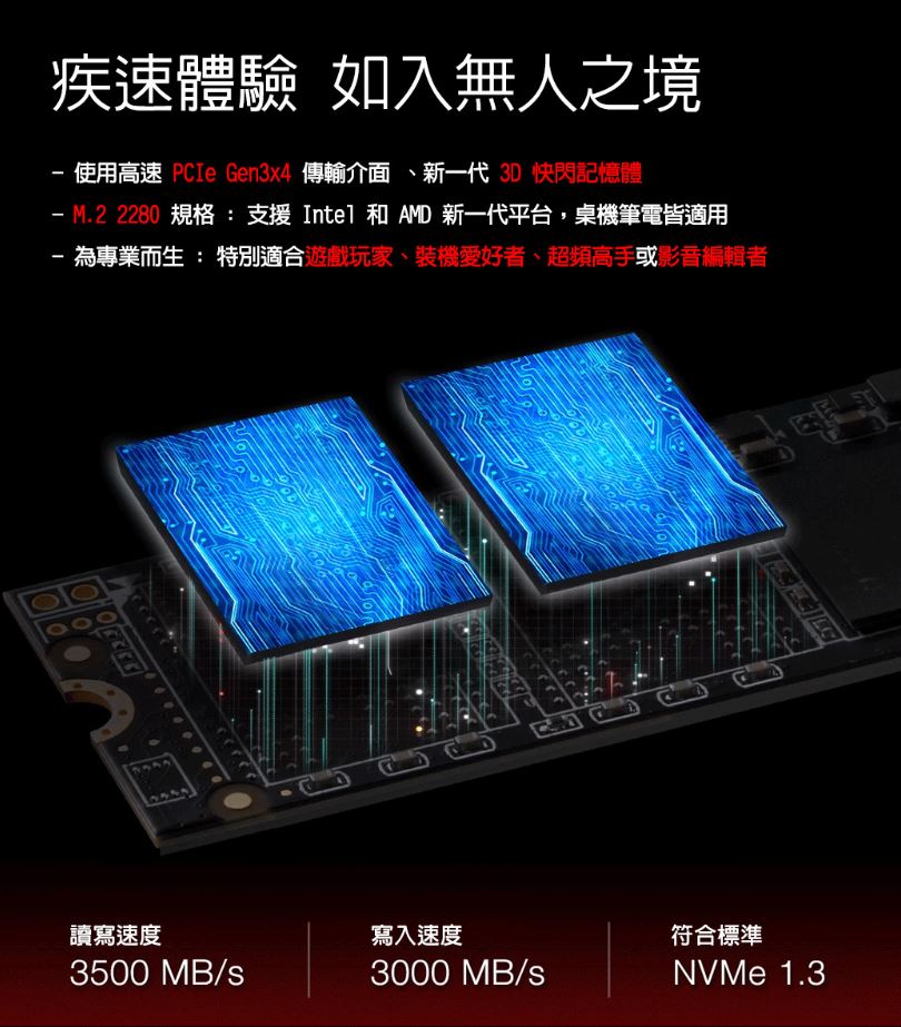 ADATA威剛XPG SX8200 Pro 2TB M.2 2280 PCIe SSD固態硬碟/五年保(送