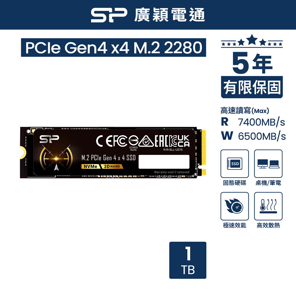 sp 廣穎P34A60 1TB NVMe Gen3x4 PCIe SSD 固態硬碟(001TBP34A60M28