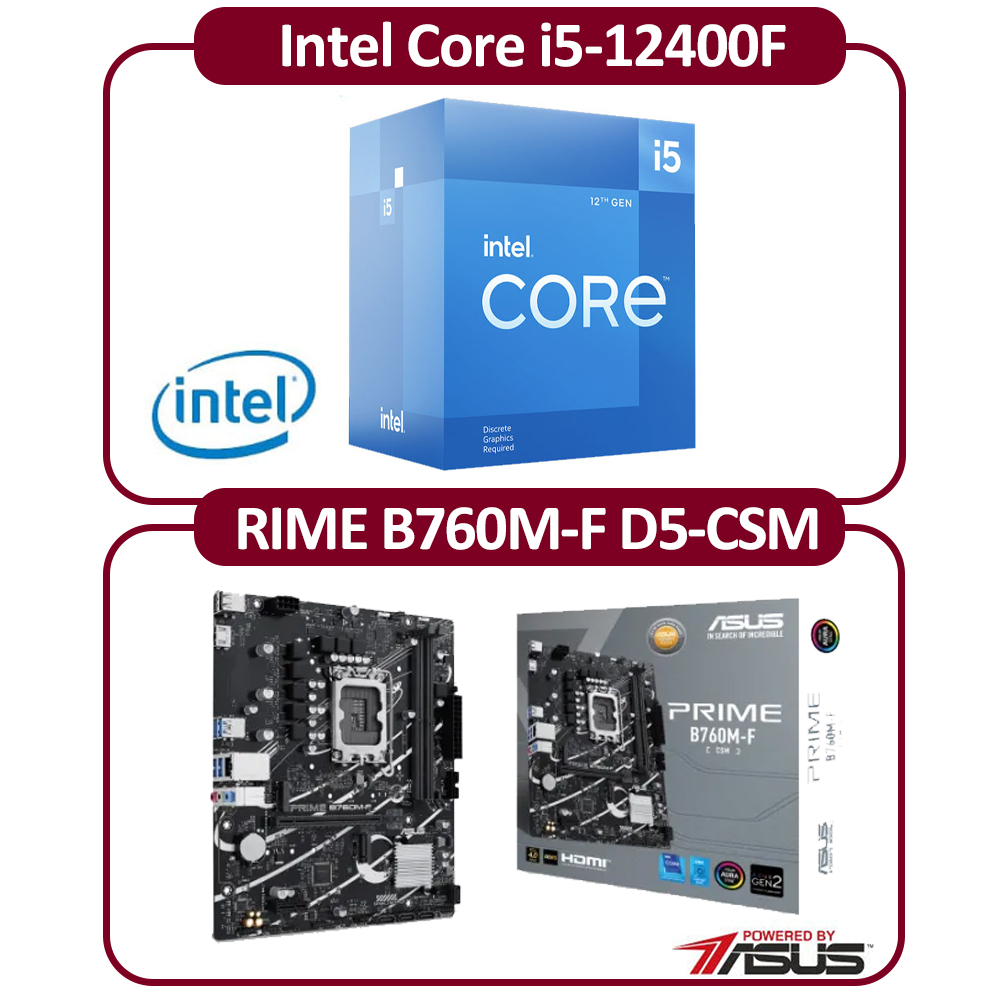 Intel 英特爾Intel 12代I5-12400F 六核CPU+華碩B760M-A WIFI D4-CSM