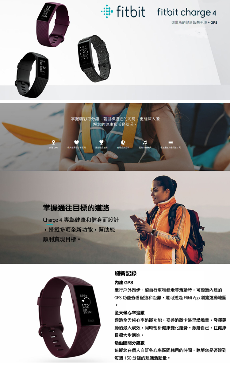 Fitbit CHARGE 4 健康智慧手環運動手錶花崗岩特別版公司貨送米蘭錶帶- PChome 24h購物