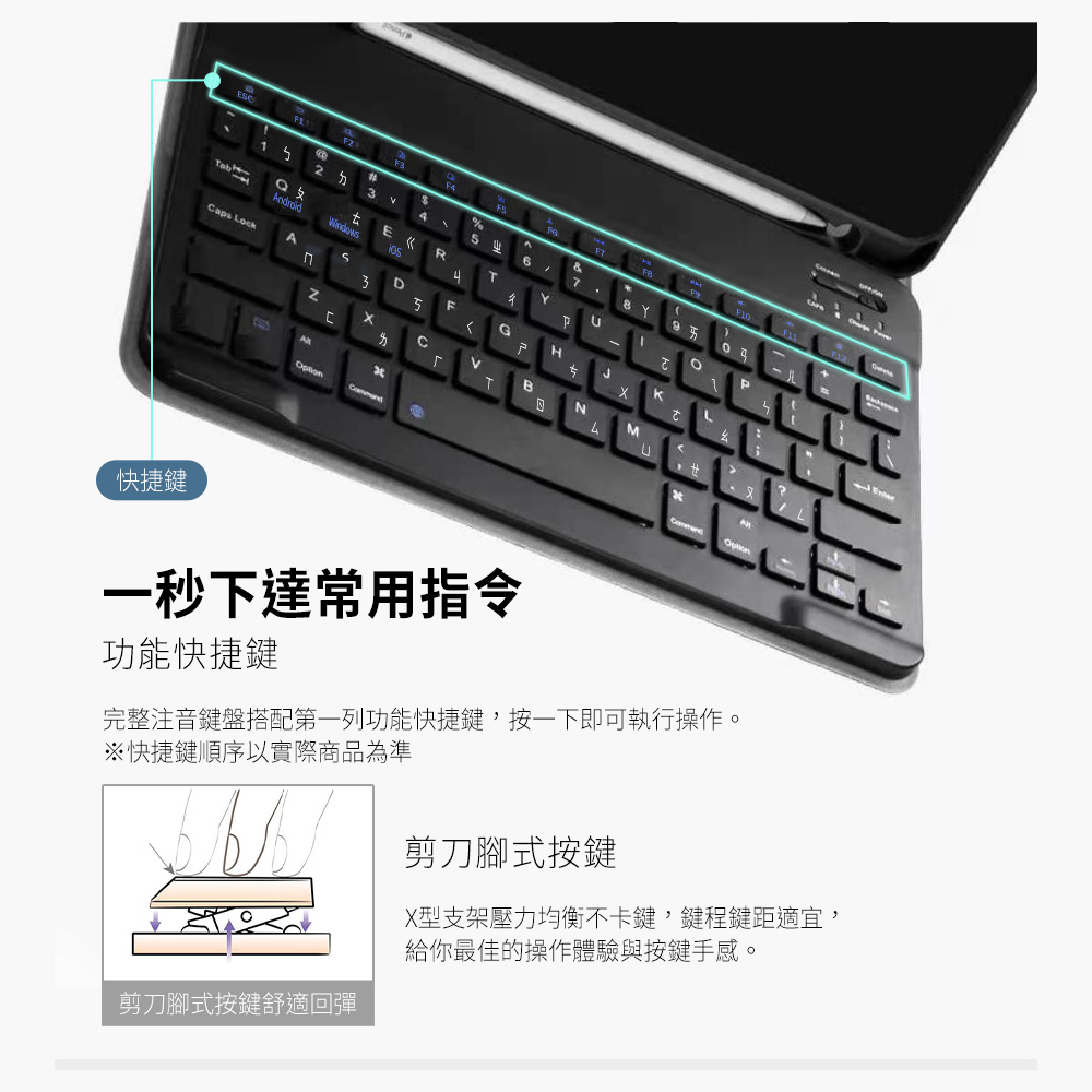 YOMIX 磁吸式 2022 iPad Air 5 (10.9 吋) 藍牙鍵盤保護套, 黑