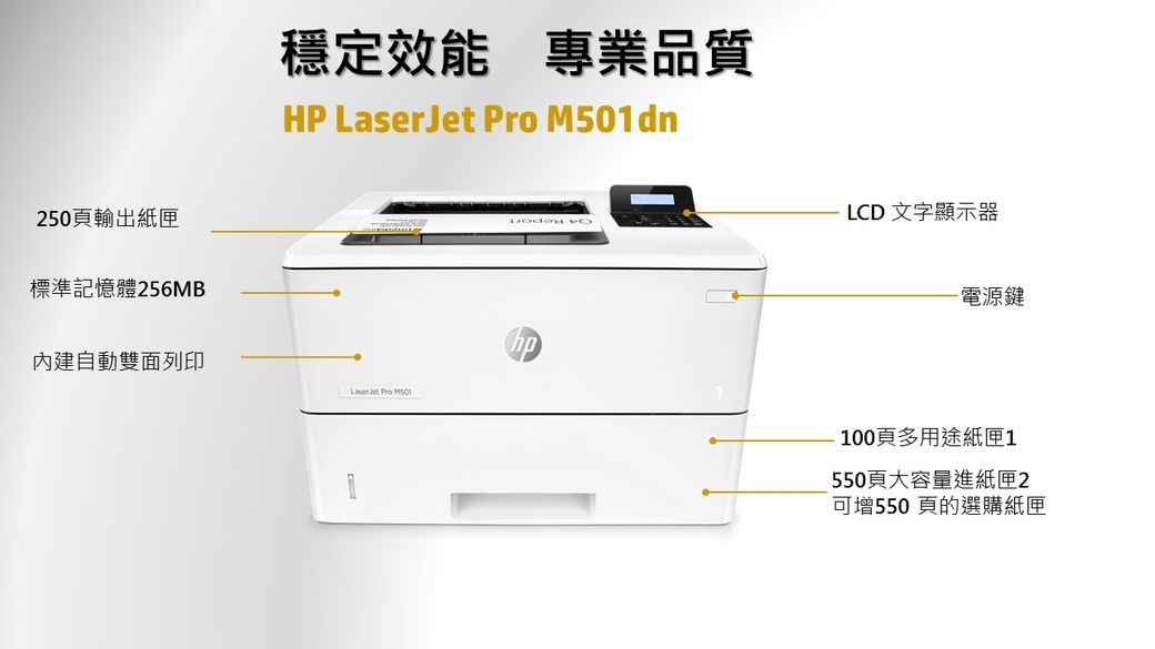 LaserJet Pro M501dn 自動雙面黑白雷射印表機(J8H61A)