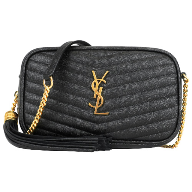 Ysl Saint Laurent V字縫線魚子醬牛皮金屬logo流蘇相機包 金x黑 Pchome 24h購物